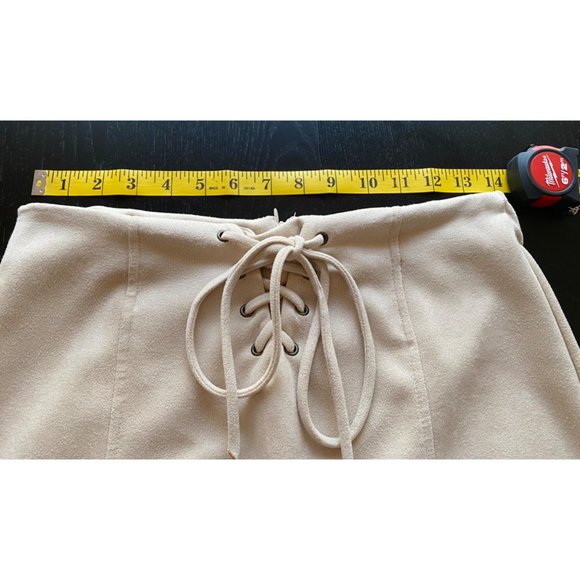 Newbury Kustom Mini Skirt Womens Medium Cream Buttery Soft Corset Tie A-line - Picture 2 of 16